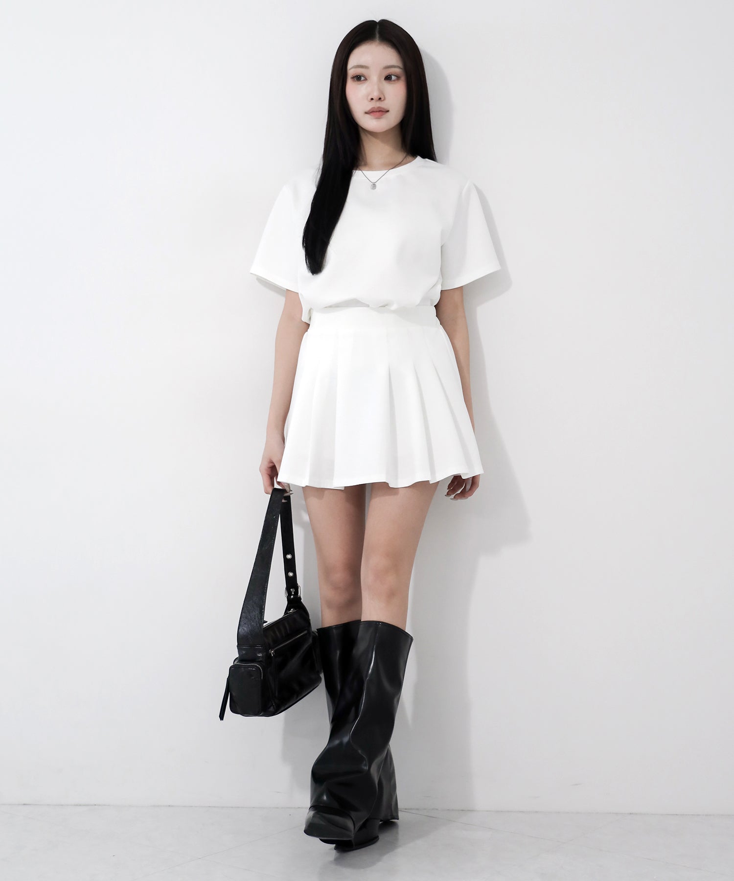 【 セットアップ 】オーバーサイズ半袖Ｔシャツ＋プリーツミニスカート SET ／( SETUP ) oversize shortsleeve Tee + pleated mini skirt SET