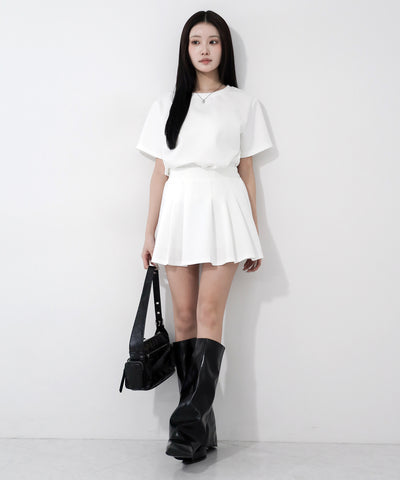 【 セットアップ 】オーバーサイズ半袖Ｔシャツ＋プリーツミニスカート SET ／( SETUP ) oversize shortsleeve Tee + pleated mini skirt SET