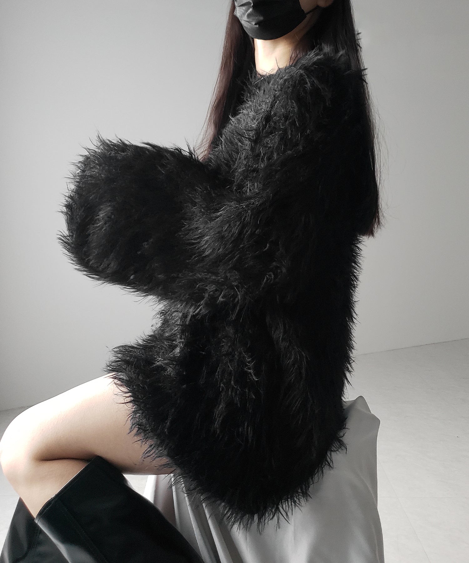 【 ３color 】フラッフィーシャギーボリュームニットミニワンピース ／ fluffy shaggy volume knit mini onepiece