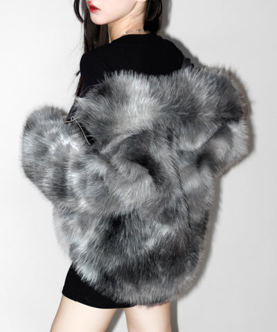 ダブルジップスタンドカラーニュアンスファージャケット ／ double zip stand collar nuance fur jacket