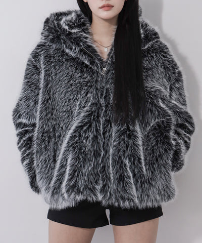 フェイクファーフーディミドルコート ／ fake fur hoodie middle coat