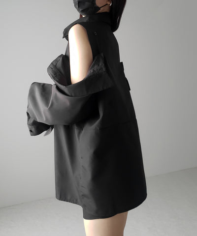 【 ３color 】オープンショルダーカットアウトビッグシャツ ／ open shoulder cutout big shirt