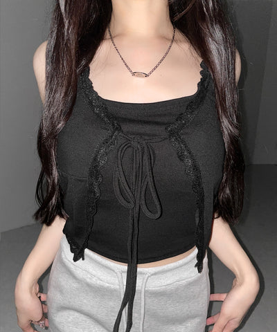 フロントリボンレイヤードリブキャミタンク ／ front ribbon layered lib camisole tank
