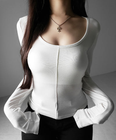 オープンネックタイトフィットルーズドレープ長袖Ｔシャツ ／ open neck tight fit loose drape long sleeve T-shirts