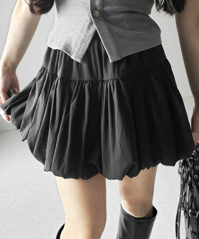 【 ２color ／インパン裏地付き 】ティアードコットンバルーンミニスカート ／ tiered cotton balloon mini skirt