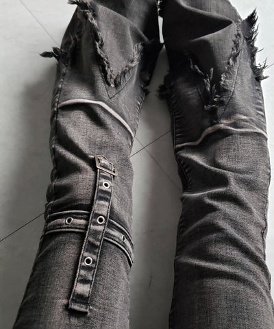 【 ２color ／ ４size 】クロスデザインヴィンテージライクフリンジストレッチフレアデニム ／ cross design vintage-like fringe stretch flare denim