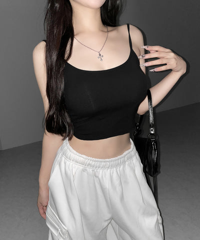 【 カップ付き 】スクエアネックストラップショートキャミソール ／ square neck strap short camisole