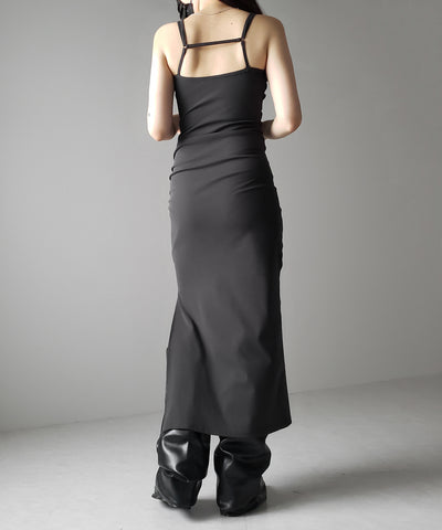 【 パッド付き 】バックストラップサイドシャーリングスリットロングキャミワンピース ／ back strap side shirring slit long cami onepiece