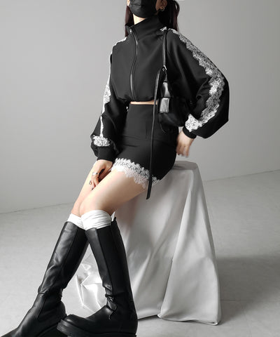 【 セットアップ着用可能 】サイドラインハイウエストミニスカート ／ sideline high waist mini skirt