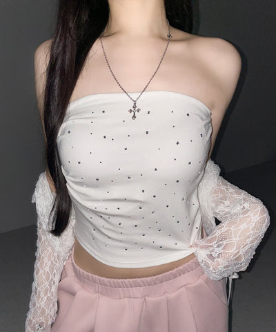 ラインストーンスリムフィットベアトップ ／ Rhinestone slim fit bare top
