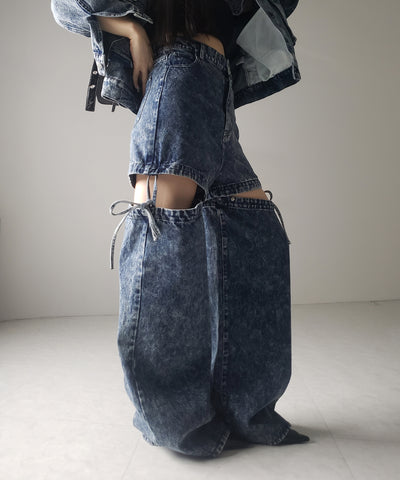 【 セットアップ着用可能 】２WAYヴィンテージケミカルブリーチカットアウトリボンデニム ／ 2WAY vintage chemical bleach cutout ribbon denim