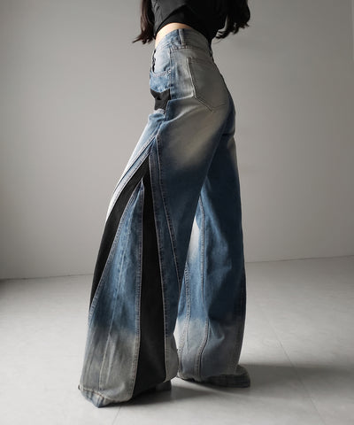【 ４size 】ブラックスウィッチングヴィンテージワイドデニム ／ black switching vintage wide denim