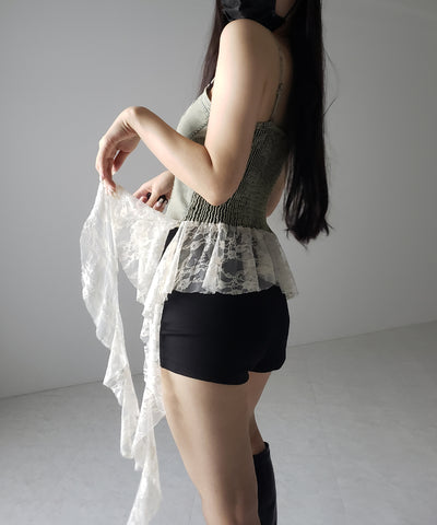 ヴィンテージライクレースフリルデニムビスチェ ／ vintage like lace frill denim bustier