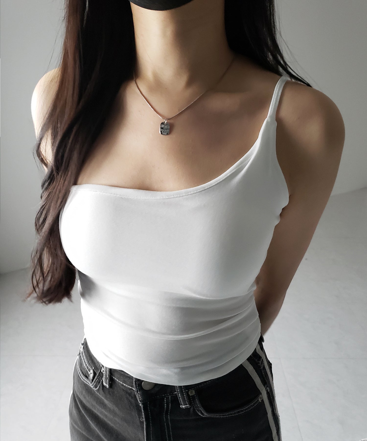【 ３color ／ カップ付 】ラインストラップワンショルキャミソール ／ line strap one shoulder camisole