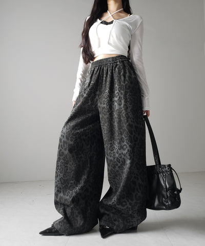【 ２color 】ヴィンテージライクレオパードツイルワイドパンツ ／ vintage like leopard twill wide pants