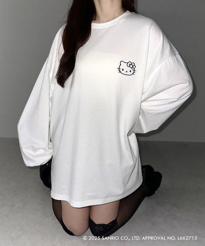 【 HELLO KITTY × me+em select 】ハローキティ刺繍長袖ビッグロンT ／ Hello Kitty embroidery big long sleeve T-Shirts【 セットアップ着用可能 】