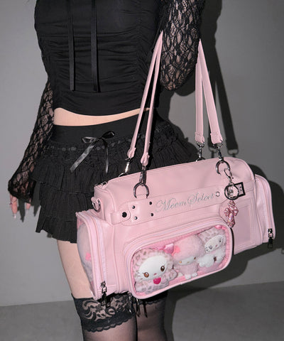 クリアポケット付きレタリング刺繍ショルダーバッグ ／ clear pocket lettering embroidery shoulder bag