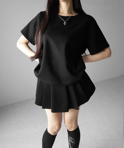【 セットアップ 】オーバーサイズ半袖Ｔシャツ＋プリーツミニスカート SET ／( SETUP ) oversize shortsleeve Tee + pleated mini skirt SET