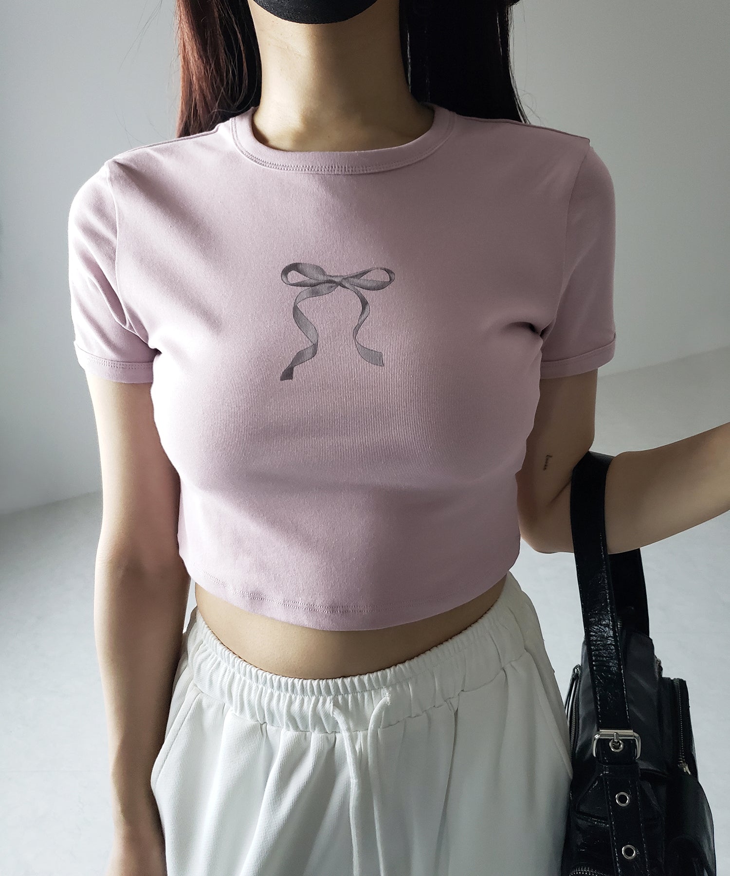 【 ４color 】ミニリボンショートちびＴシャツ ／mini ribbon short chibi Tee