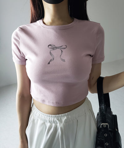 【 ４color 】ミニリボンショートちびＴシャツ ／mini ribbon short chibi Tee
