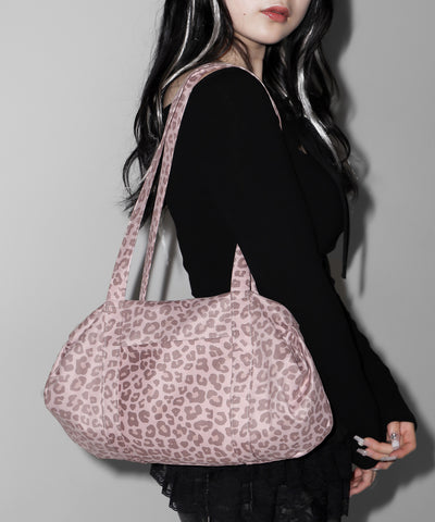 ヴィンテージライクピンクレオパードミニボストンショルダーバッグ　／ vintage like pink leopard mini boston shoulder bag