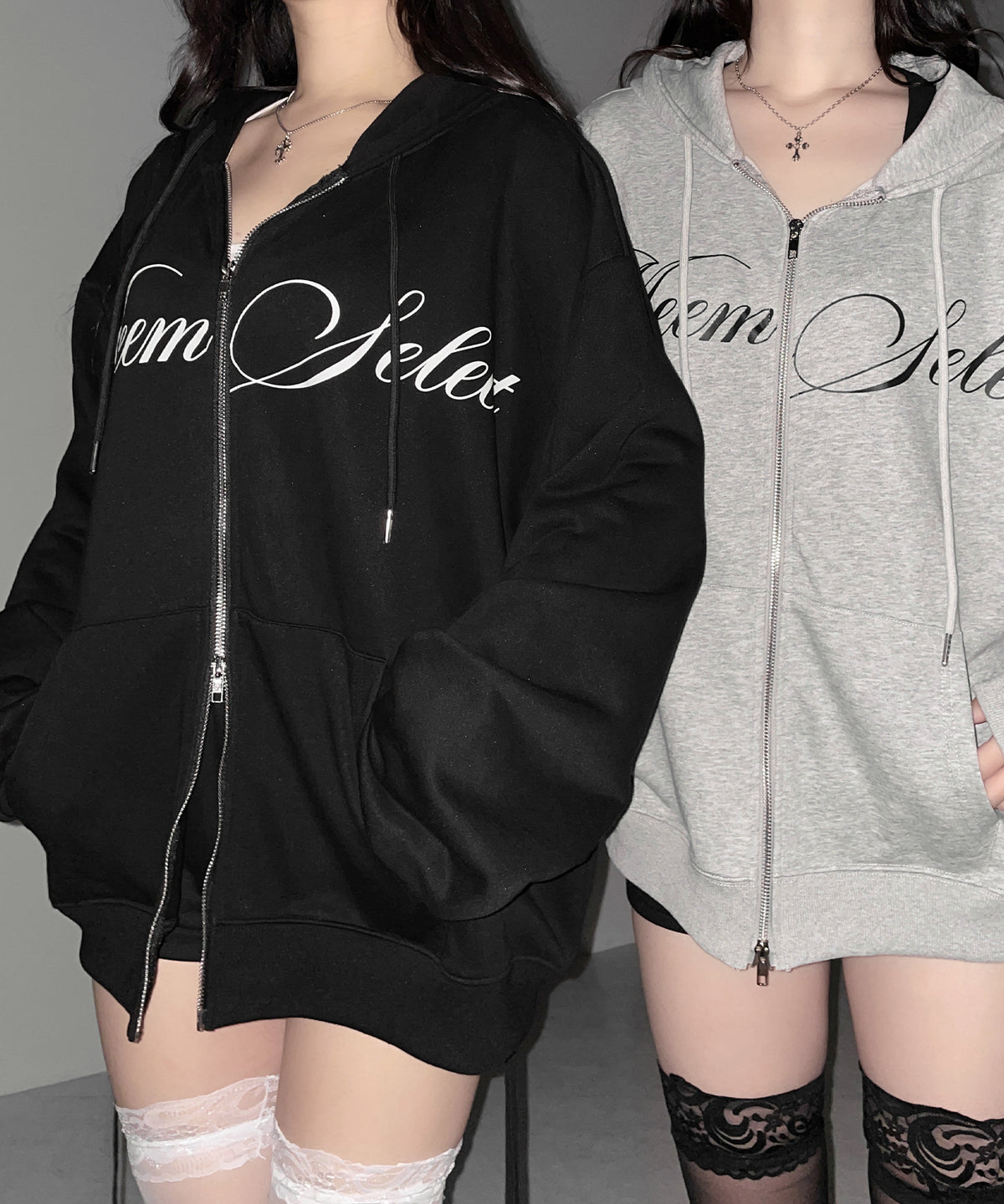 【 セットアップ可能 】レタリングロゴプリントダブルジップビッグパーカー ／ lettering logo print double zip BIG hoodie