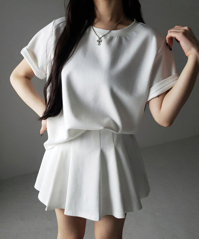 【 セットアップ 】オーバーサイズ半袖Ｔシャツ＋プリーツミニスカート SET ／( SETUP ) oversize shortsleeve Tee + pleated mini skirt SET