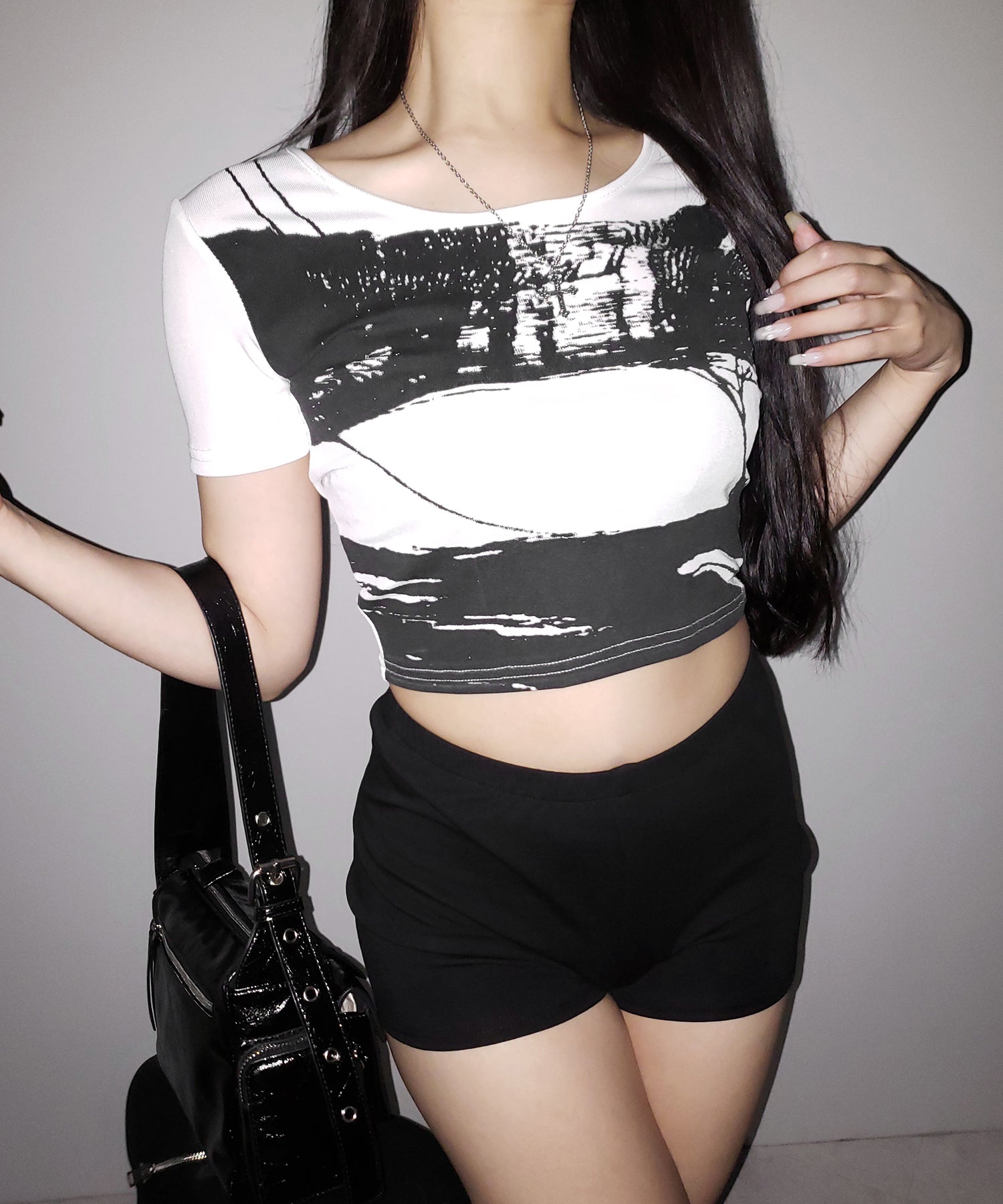 ヴィンテージプリント半袖ショートリブＴシャツ ／ vintage print short sleeve short lib t-shirt