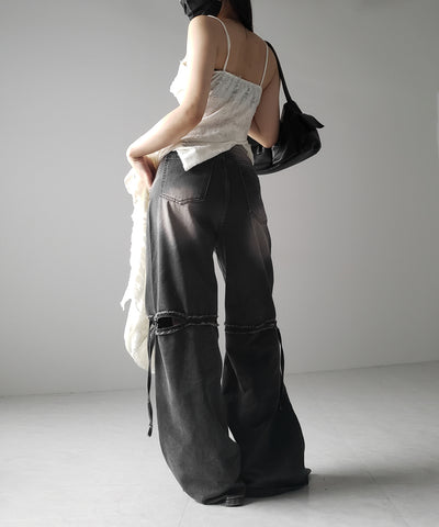 【 ４size ／ ２color 】カットアウトストラップヴィンテージルーズデニム ／ cutout strap vintage loose denim