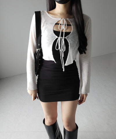 【 ２color 】ダブルリボンシアーニットショートカーディガン ／ double ribbon sheer knit short cardigan
