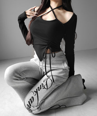 クロスリボンスクエアネック長袖Ｔシャツ ／ cross ribbon square neck long sleeve T-shirts