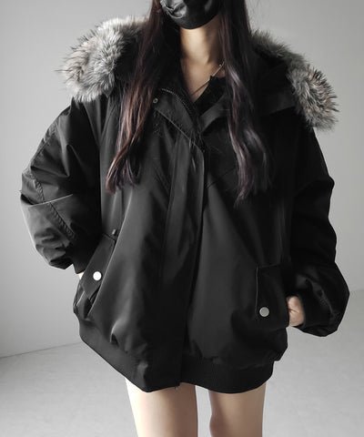 フェイクファーフーディビッグダウンジャケット ／ fake fur hoodie big down jacket