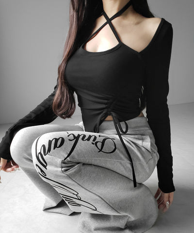 クロスリボンスクエアネック長袖Ｔシャツ ／ cross ribbon square neck long sleeve T-shirts