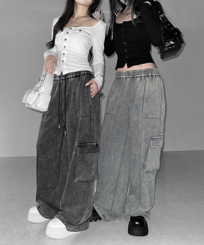 ピグメントヴィンテージヘビーワイドカーゴスウェットパンツ ／ pigment vintage heavy wide cargo sweatpants