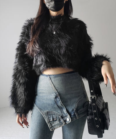 【 ２color 】ボリュームスリーブショートトロミシャギーニット ／ Volume sleeve short toromi shaggy knit