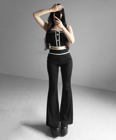 【 セットアップ】フロントボタンパイピングビスチェ＋ フレアパンツ ＳＥＴ ／ 【 SETUP 】front button piping buister ＋ flare pants SET