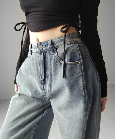 ヴィンテージライクウォッシュカーブワイドデニム ／ vintage like wash curve wide denim