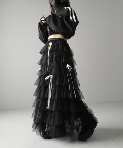 【 ４color 】ストラップリボンバレエコアチュールスカート ／strap ribbon ballet core tulle skirt