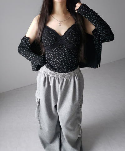 【 ２点セット 】小花柄レースキャミソール ＋ カーディガン SET ／ （ 2piece SET ）Floral lace camisole + cardigan SET