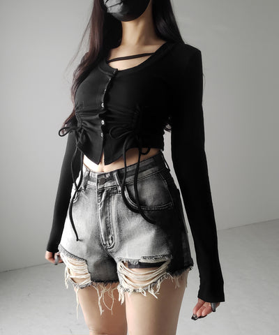 【 ２color ／ 裏起毛 】ナナメストラップダブルシャーリングリボントップス ／ naname strap double shirring ribbon tops