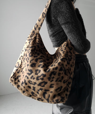 【 ２color 】レオパードワンハンドルショルダートートバッグ ／ leopard onehandle shoulder tote bag