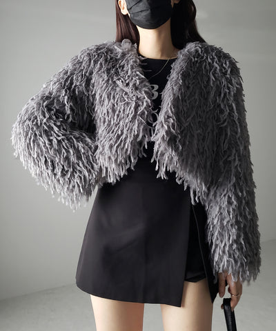 【 ４color 】ムードフェザーワイドスリーブショートカーディガン／ mood feather wide sleeve short cardigan