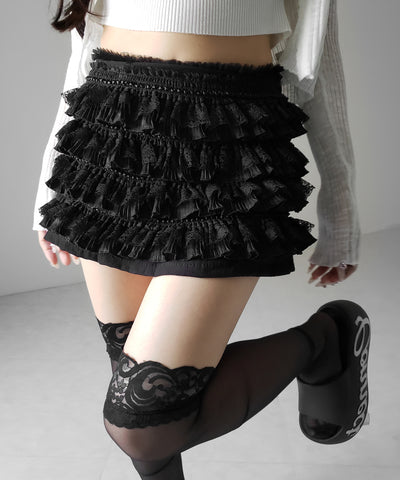 【  インパン裏地付 】フリルレースミニスカート ／ frill lace mini skirt
