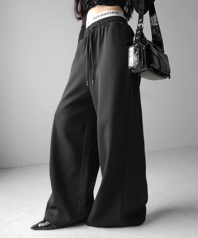 ウエストグランジロゴスウェットワイドパンツ ／ waist grunge logo sweat wide pants