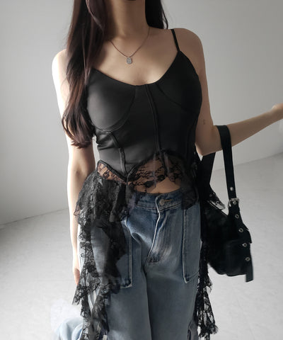 【 ２color 】レースフリルレイヤードビスチェキャミソール ／ lace frill layered bustier camisole