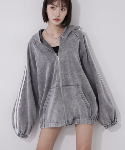ピグメントヴィンテージ加工サイドラインジップアップパーカー ／ Pigment vintage side line zip-up hoodie