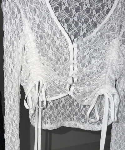 ダブルシャーリングショートレースカーディガン ／ double shirring short lace cardigan