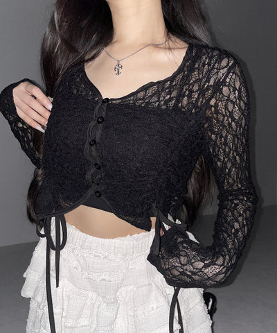 ダブルシャーリングショートレースカーディガン ／ double shirring short lace cardigan