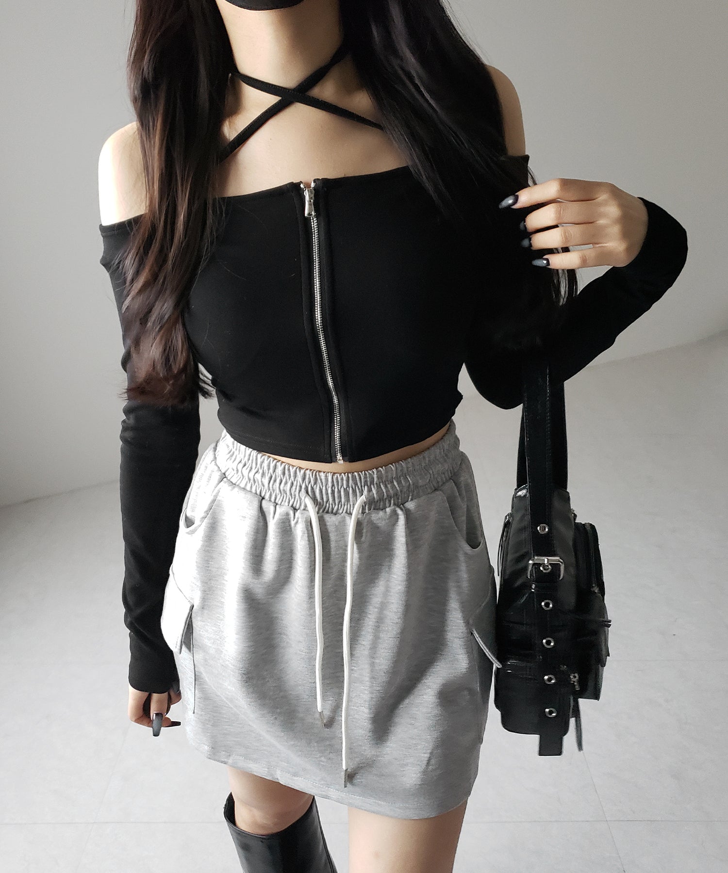 【 インナーパンツ裏地付 】ハイウエストスウェットミニスカート ／ high waist sweat mini skirt