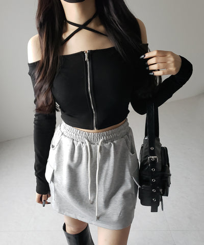 【 インナーパンツ裏地付 】ハイウエストスウェットミニスカート ／ high waist sweat mini skirt